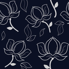 Hand Drawn Magnolias | Navy Gray