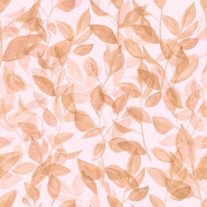 Large Peach leaves on blush pink / watercolor