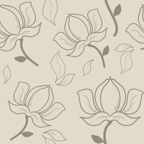 Hand Drawn Magnolias | Cream Brown
