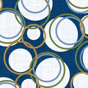 Modern Blue Green Gold and White Circles on a Blue Background 