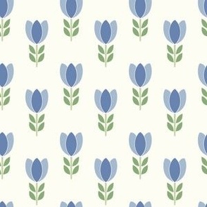 Blue Scandinavian Small Scale Tulip on Cream