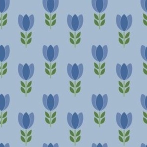 Blue Scandinavian Small-Scale Tulips on Light Blues