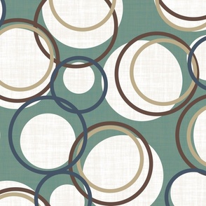 Modern Blue Brown Beige and White Circles on a Green Background 