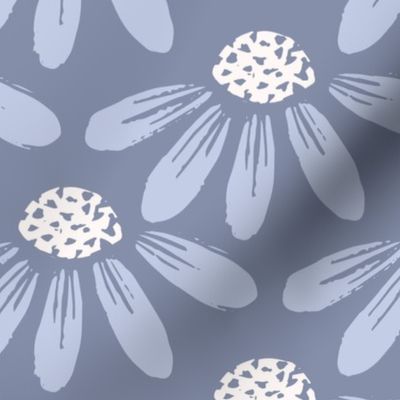 Block Print Daisy Floral in Dark Muted Blue