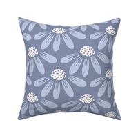 Block Print Daisy Floral in Dark Muted Blue