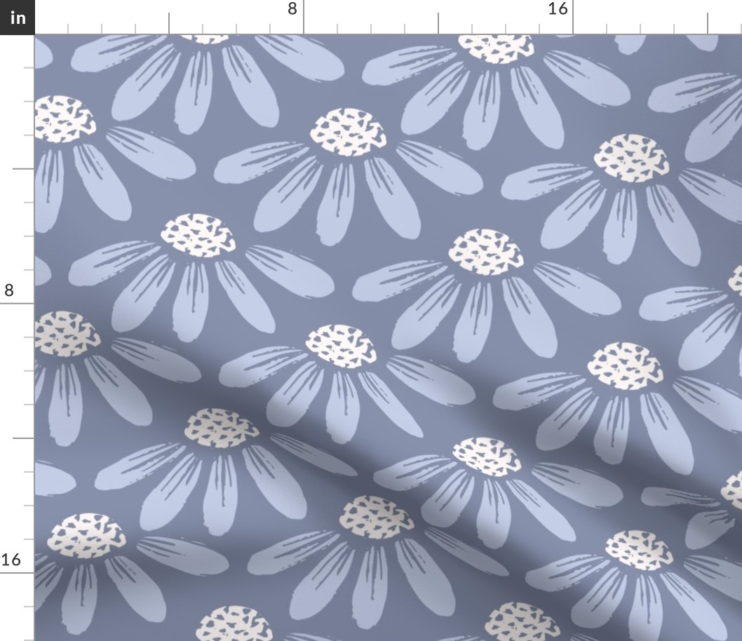 Block Print Daisy Floral in Dark Muted Blue