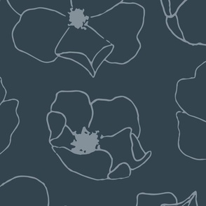 Scattered Minimalist Floral Line Art | Jumbo Scale | Deep Blue, Pale Blue | hand drawn multidirectional flowers