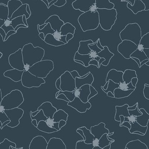 Scattered Minimalist Floral Line Art | Medium Scale | Deep Blue, Pale Blue | hand drawn multidirectional flowers