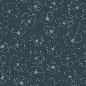 Scattered Minimalist Floral Line Art | Small Scale | Deep Blue, Pale Blue | hand drawn multidirectional flowers