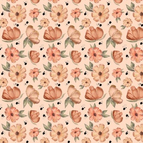 Antique Abstract Watercolor Florals in Peach