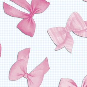 Pink Coquette Bows with Blue Gingham 14x16