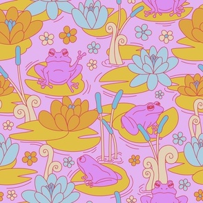 Playful Frog Pond in Pastel Dreams | Medium Scale - 12" repeat