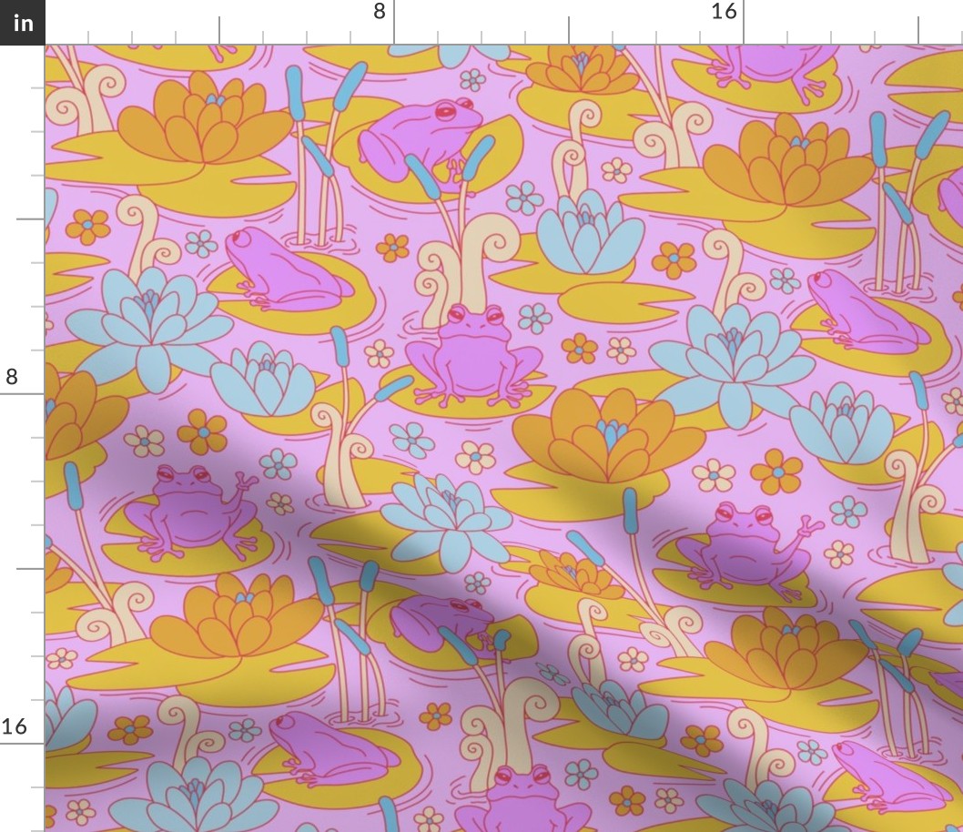 Playful Frog Pond in Pastel Dreams | Medium Scale - 12" repeat