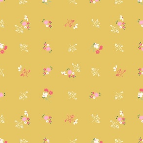 Pink and White Ditsy Floral, Scattered, Mustard Yellow ©Terri Conrad Designs