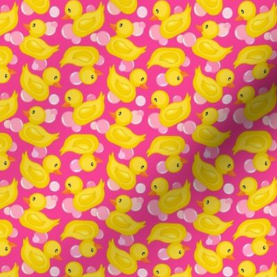 XS - Tossed Rubber Ducks With Bubbles - Hot Pink - Cute Bath Water Baby
