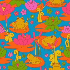 Playful Frog Pond in Neon Jungle | Medium Scale - 12" repeat