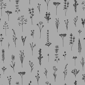 New Wildflowers Line art in Gray and Black