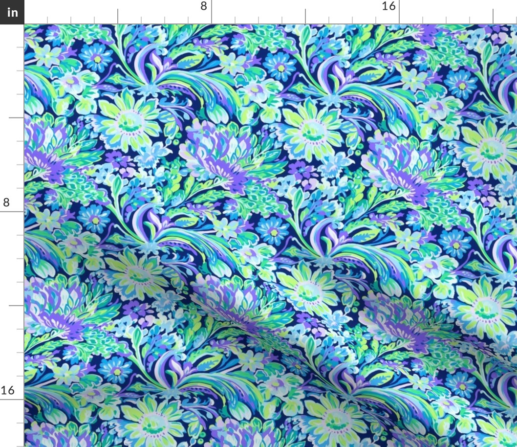 Preppy blue and green garden - small tile