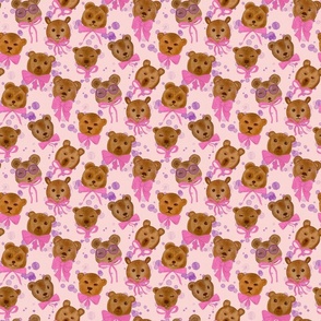 Small Baby Bears with Pink Bow Ties, light pink background