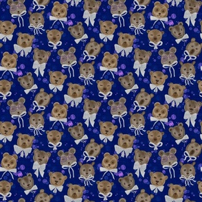 Small Baby Bears with White Bow Ties, dark blue background
