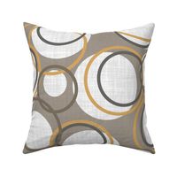 Modern Gold Grey Dark Brown and White Circles on a Brown Background 