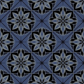 Geometric floral black gray blue