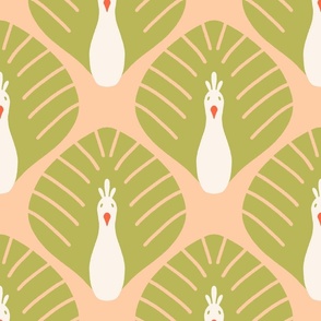 Geometrical green Peacock - PEACH backdrop