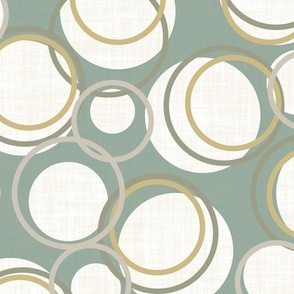 Modern Brown Gold Taupe and White Circles on a Sage Green Background 