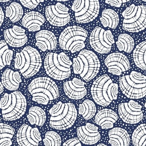 Sea Shells and Dots - Crisp Navy blue and white coastal print