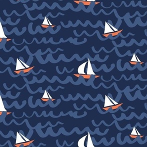 Seven Seas - Whimsical Coastal-themes Sailboat Print