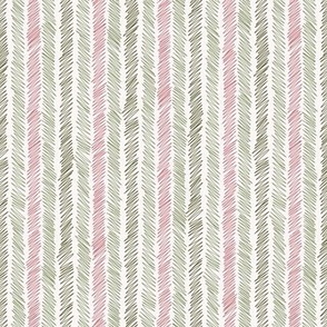 533 - Small scale wonky organic zigzag pohutukawa stripe in red and festive green, for kids apparel, table linen, wallpaper and curtains