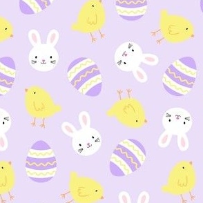 Lavender Easter Bunnies, Chicks, and Eggs