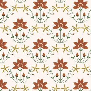 Small-Persian art-geometric flowers and vines in earthtones