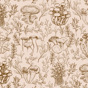 XLARGE Botanical Mushroom Wallpaper Brown Cottagecore Forest design 24 in