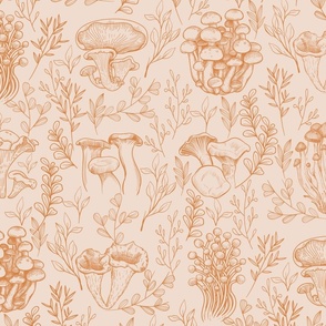 XLARGE Botanical Mushroom Wallpaper Ochre Cottagecore Forest design 24 in