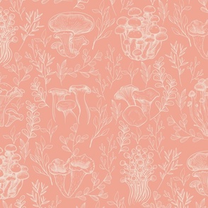 XLARGE Botanical Mushroom Wallpaper Pink Cottagecore Forest design 24 in