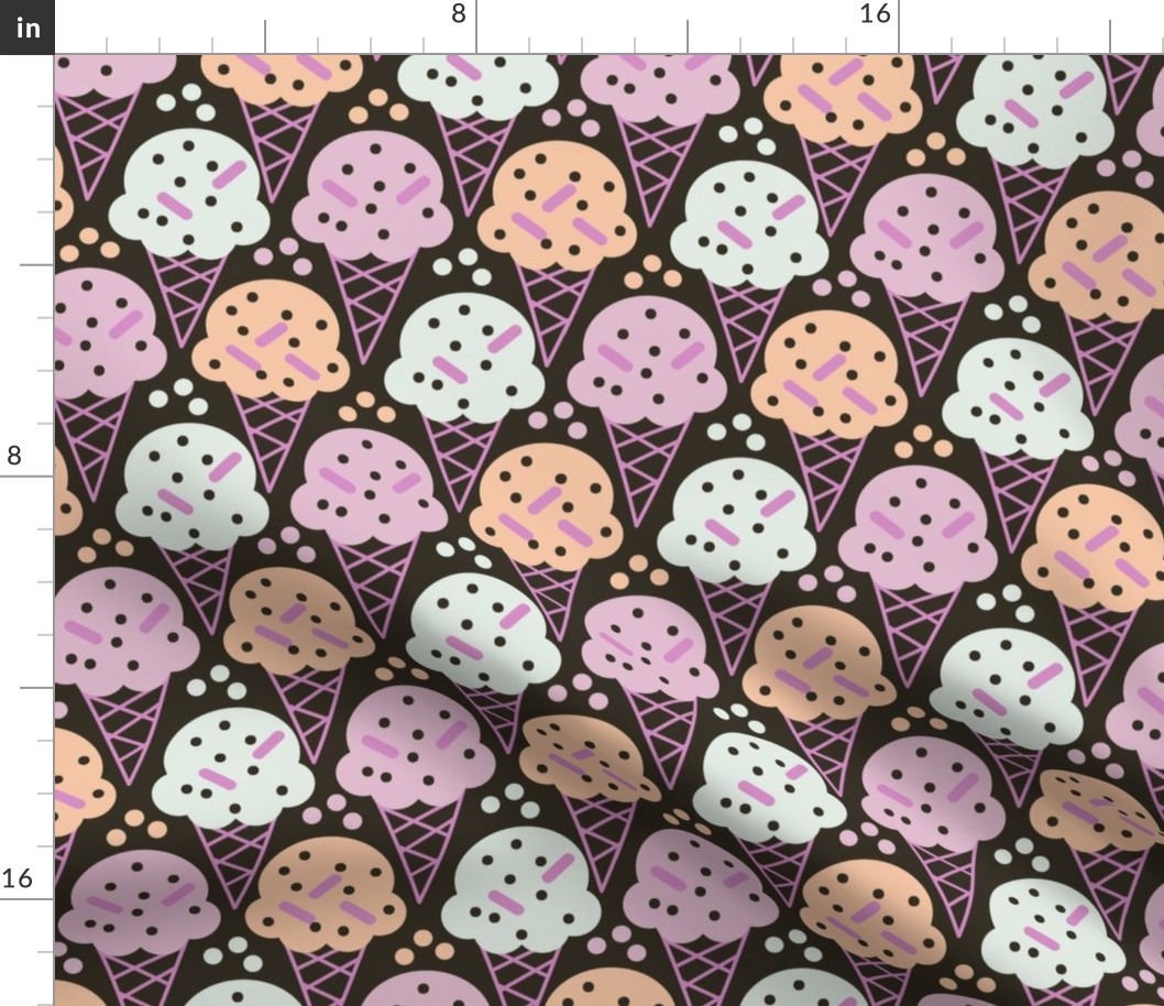 Ice cream with sprinkles design on brown background - large