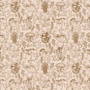 SMALL Botanical Mushroom Wallpaper Brown Cottagecore Forest design 4in