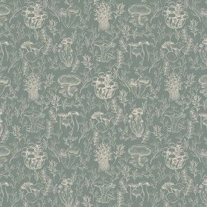 SMALL Botanical Mushroom Wallpaper Sage Green Cottagecore Forest design 4in