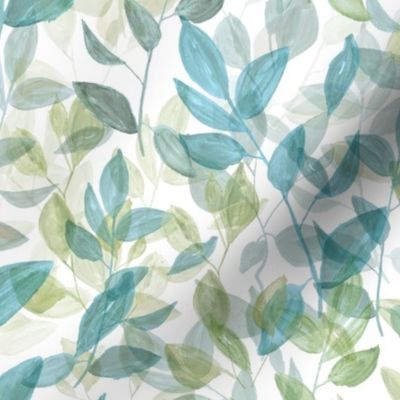Large Teal and Sage Watercolor Leaves / Blue Green