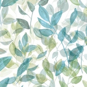 Large Teal and Sage Watercolor Leaves / Blue Green