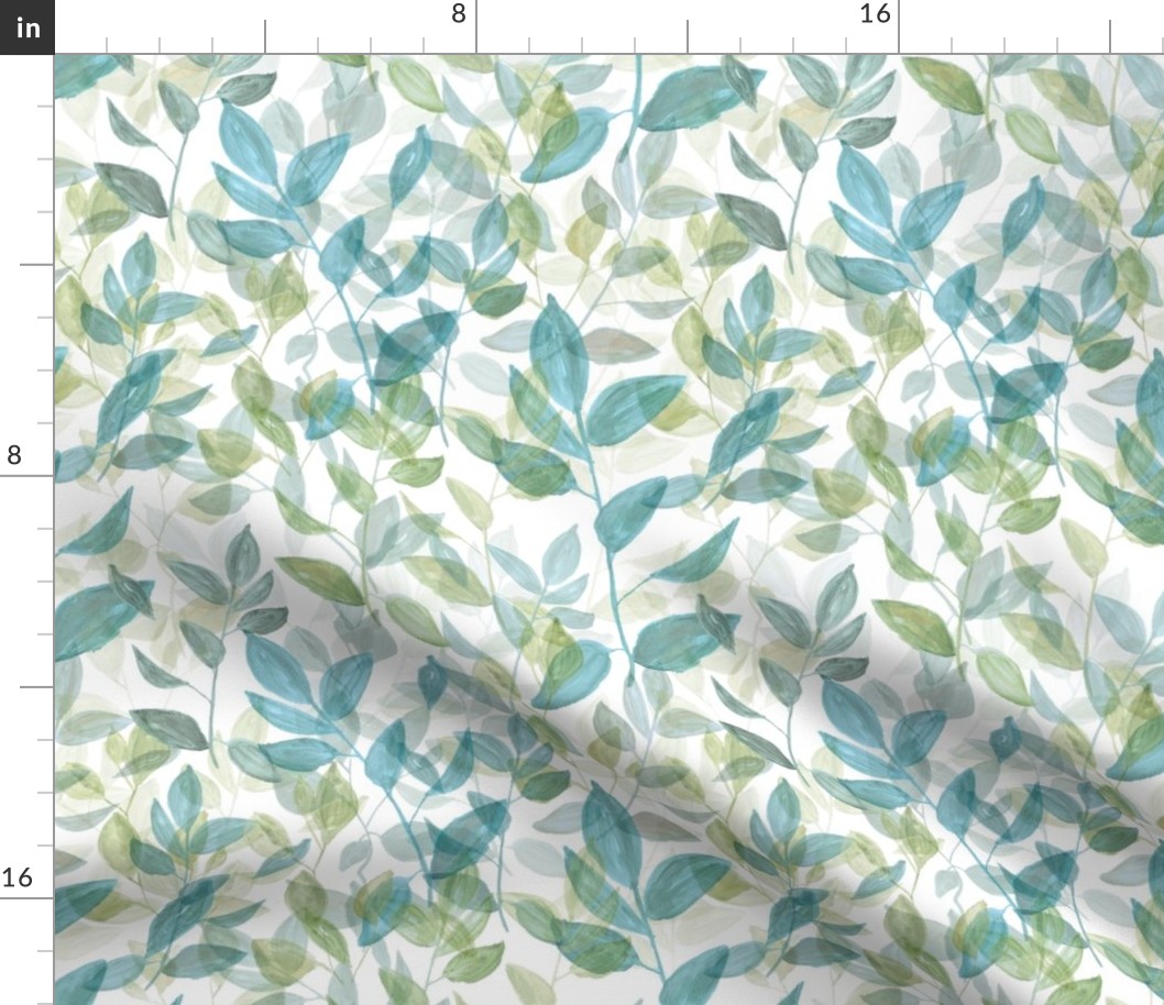Large Teal and Sage Watercolor Leaves / Blue Green