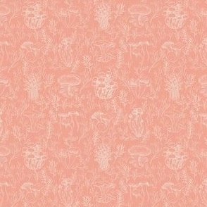 SMALL Botanical Mushroom Wallpaper Pink Cottagecore Forest design 4in