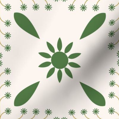 Large - Persian art-geometric Green and  beige