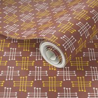 534 - Large scale Double milk chocolate brown, yellow and off white hashtag bobble cross blender for gender neutral kids apparel, patchwork, quilting, sheet sets and curtains