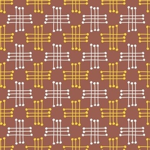 534 - Large scale Double milk chocolate brown, yellow and off white hashtag bobble cross blender for gender neutral kids apparel, patchwork, quilting, sheet sets and curtains