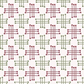 534 - Large scale Double hashtag  festive red and green bobble cross blender for gender neutral kids apparel, patchwork, quilting, sheet sets and curtains