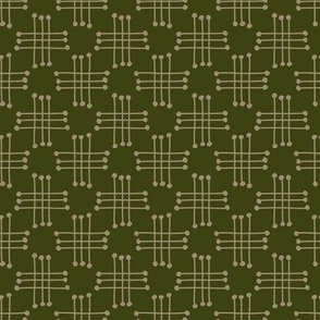 534 - Large scale Double hashtag dark forest green and taupe beige bobble cross blender for masculine neutral apparel, patchwork, quilting, sheet sets and curtains