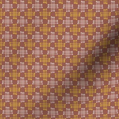 534 - Small scale soft brown, yellow and white Double hashtag bobble cross blender for gender neutral kids apparel, patchwork, quilting, sheet sets and curtains