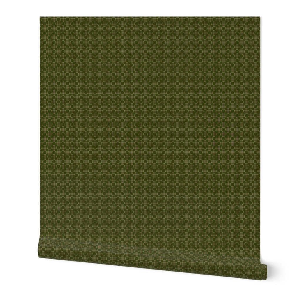 534 - Small scale Double hashtag dark green and beige bobble cross blender for gender neutral kids apparel, patchwork, quilting, sheet sets and curtains